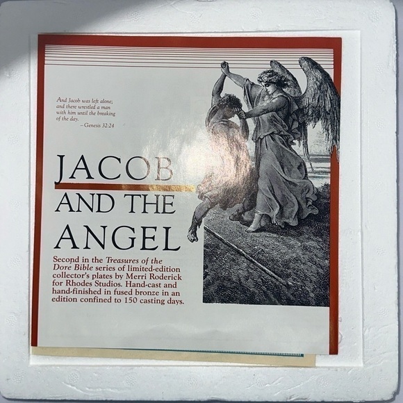 1987 Jacob and The Angel by  Rhodes Studios Treasures Of The Dore Bible Plate - Picture 4 of 5